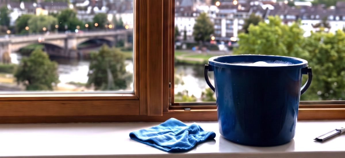 Frisch gereinigtes Fenster mit klarer Sicht über Mülheim an der Ruhr